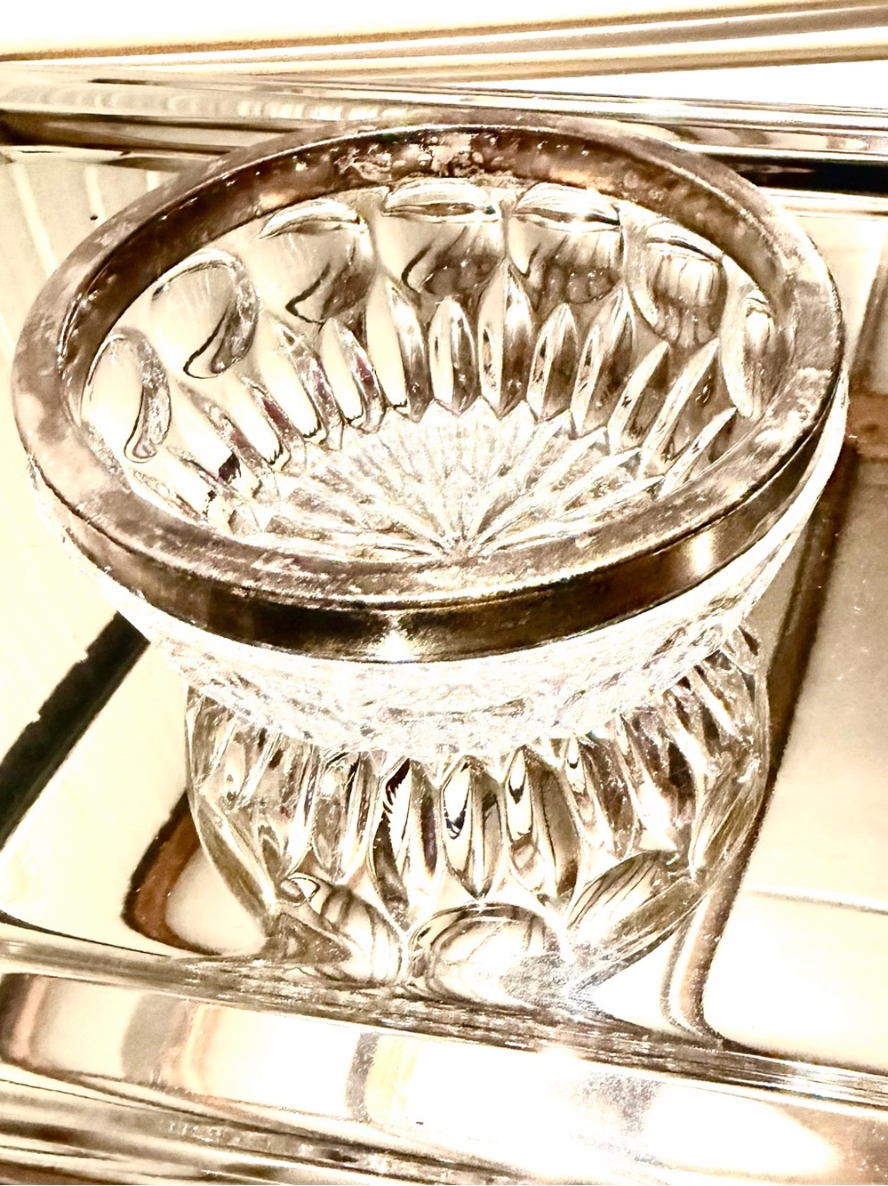 Vintage Leonard Crystal Italian Serving Bowl Trinket Dish w/Silver Plated Rim